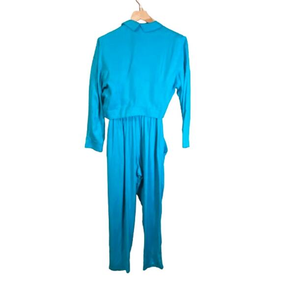 Vintage 80s Two Piece Jumpsuit & Jacket Set Teal/Turquoise Beaded Embellished 10 - Picture 16 of 16